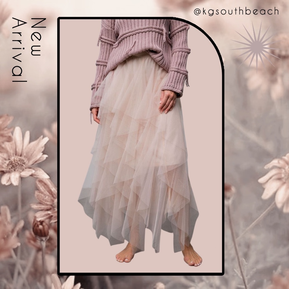 EASEL "Fairy Tale" Tiered Mesh Overlay Waterfall Lined Midi Maxi Ballerina Skirt - Picture 4 of 16